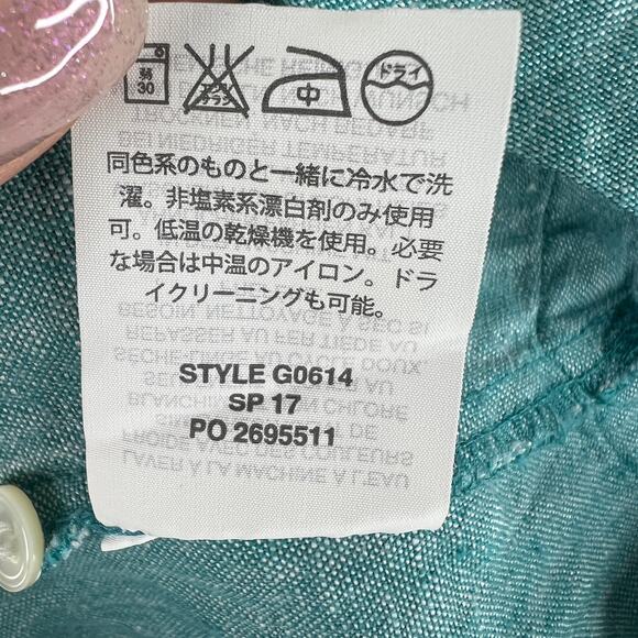 J Crew Baird McNutt Irish Linen Turquoise Blue Long Sleeves Popover Top Size 0 - Picture 11 of 12